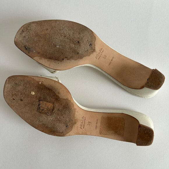 PRADA WHITE LEATHER MULES - Picture 7 of 9